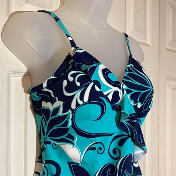 Vintage Jamaica Bay 1990s Ruffled Front Paisley Print Tankini Swim Top 8 - Picture 7 of 16